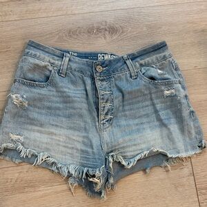 Rewash Women's Light Blue Frayed Jean Shorts